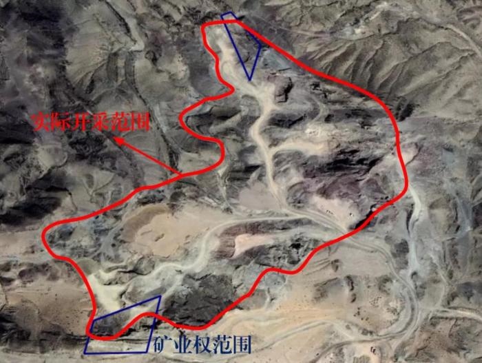 2021年5月的衛(wèi)星遙感影像顯示，白土崗子石料廠礦業(yè)權(quán)面積僅16.65畝，越界開(kāi)采達(dá)207畝，超出12.4倍