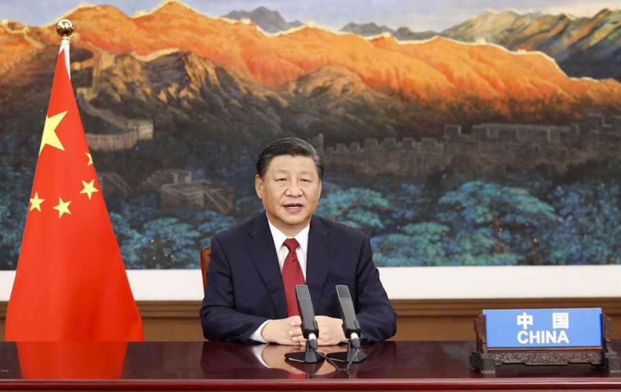 2021年9月21日，國(guó)家主席習(xí)近平在北京以視頻方式出席第七十六屆聯(lián)合國(guó)大會(huì)一般性辯論并發(fā)表題為《堅(jiān)定信心 共克時(shí)艱 共建更加美好的世界》的重要講話。