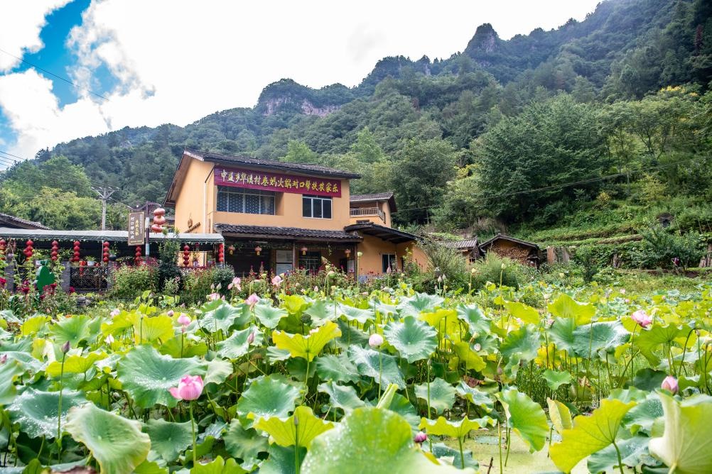 這是8月28日拍攝的華溪村村民開設(shè)的農(nóng)家樂外景。新華社記者 唐奕 攝