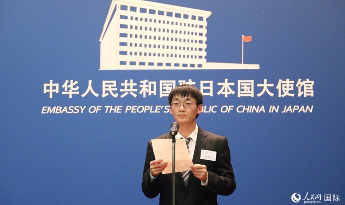 獲獎(jiǎng)學(xué)生代表、大阪大學(xué)博士生劉亞飛發(fā)表感言。人民網(wǎng) 許可攝