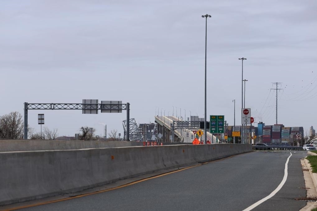 這是3月26日在美國馬里蘭州巴爾的摩拍攝的坍塌的大橋。新華社記者胡友松攝