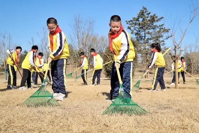△2024年3月12日，北京城市綠心森林公園，參加植樹節(jié)主題活動(dòng)的學(xué)生們學(xué)習(xí)義務(wù)植樹知識(shí)，并進(jìn)行現(xiàn)場(chǎng)撫育管護(hù)。