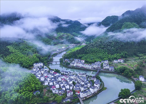2024年6月19日，浙江省杭州市淳安縣楓樹嶺鎮(zhèn)下姜村，雨后云霧繚繞。