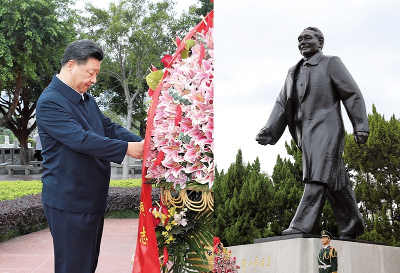 2020年10月14日，習近平總書記向深圳蓮花山公園鄧小平同志銅像敬獻花籃。