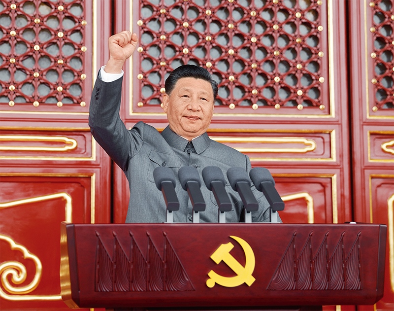 2021年7月1日，慶祝中國(guó)共產(chǎn)黨成立100周年大會(huì)在北京天安門廣場(chǎng)隆重舉行。中共中央總書記、國(guó)家主席、中央軍委主席習(xí)近平發(fā)表重要講話。 新華社記者 鞠鵬/攝