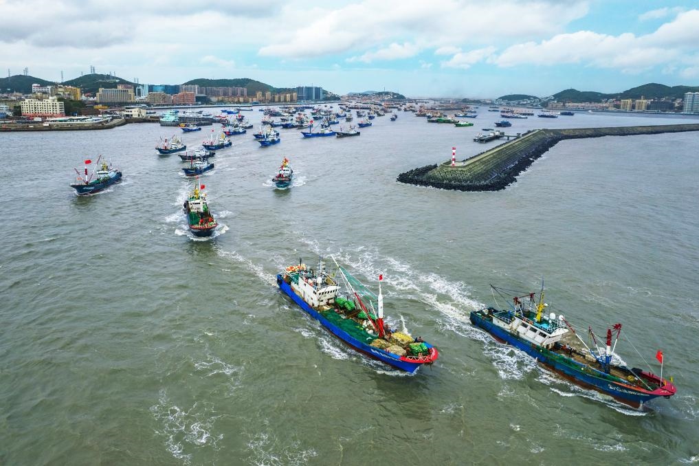 舟山沈家門水域漁船集中出海。（浙江海事局供圖）