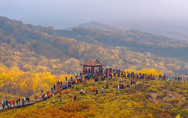 2024年9月27日，內(nèi)蒙古自治區(qū)赤峰市克什克騰旗烏蘭布統(tǒng)景區(qū)層林盡染，游人如織，風(fēng)光如畫。來源：人民圖片網(wǎng)