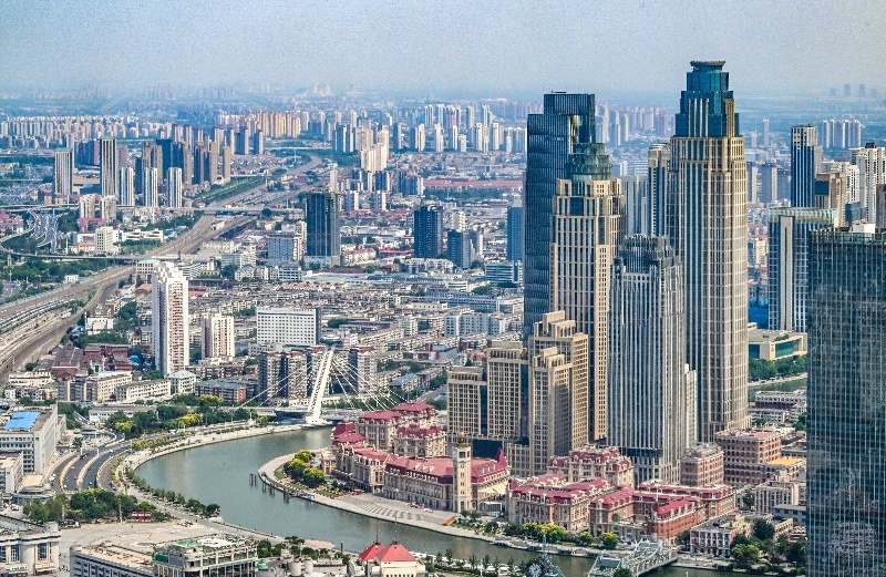 2023年6月16日，從直升機(jī)上拍攝的天津中心城區(qū)城市景觀。