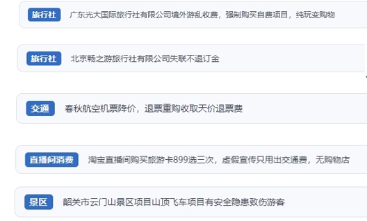 網(wǎng)友在“人民投訴”平臺(tái)反映涉旅游消費(fèi)相關(guān)糾紛。（“人民投訴”用戶投訴截圖）
