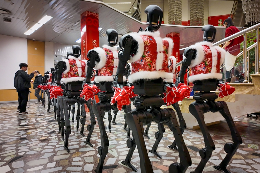 2025年1月28日，杭州宇樹科技人形機器人在2025年央視春晚后臺。新華社發(fā)